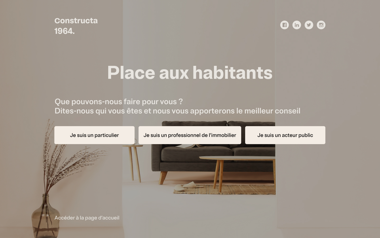 Ecran "Splash" ayant pour but de rediriger au mieux l'utilisateur sur le site