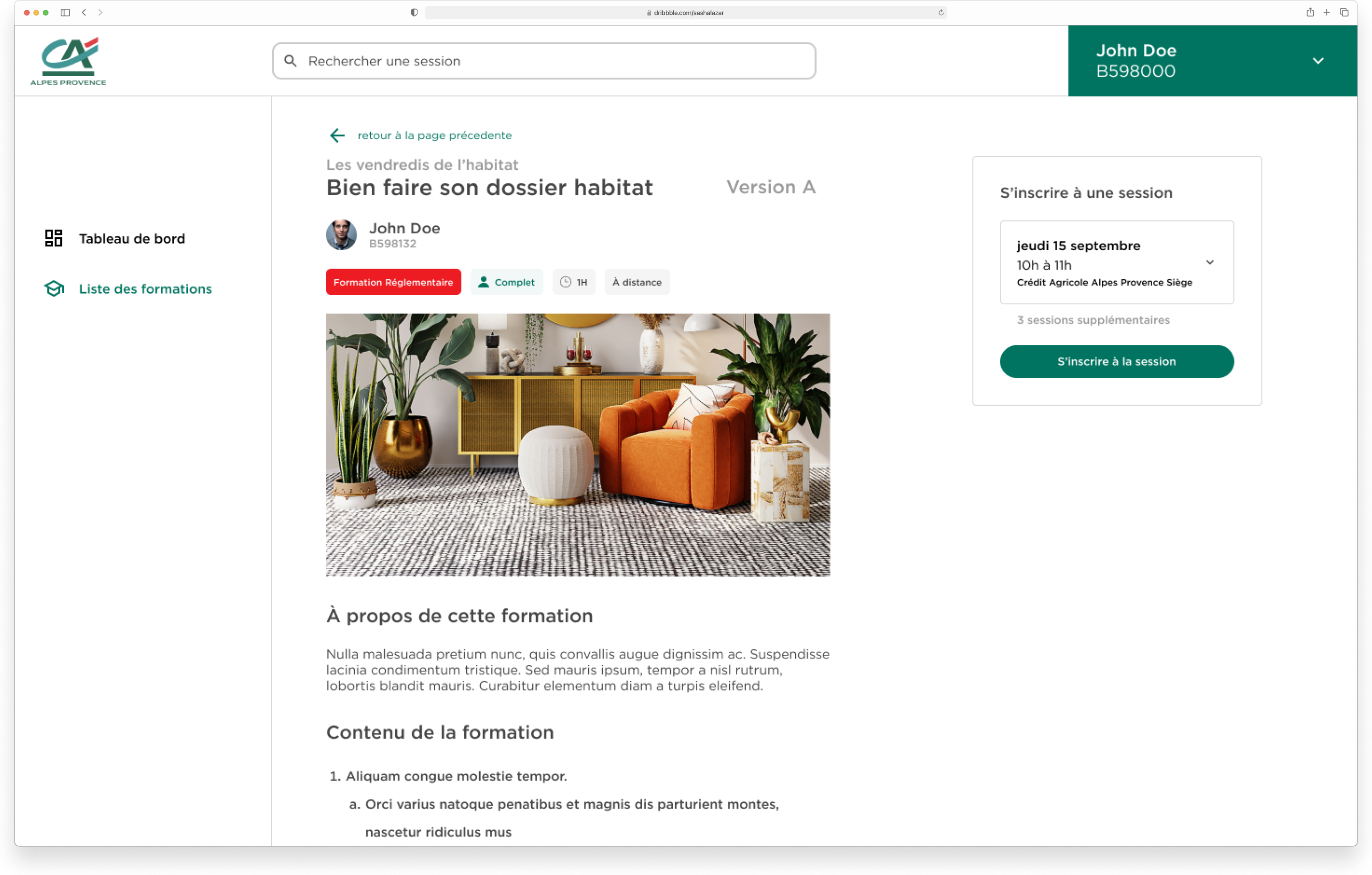 CAAP - Plateforme - e-Learning - Course Page Interface permettant au Professionnel de l'immobilier d'avoir des informations sur 1964 et remplir un formulaire en vue d'un partenariat