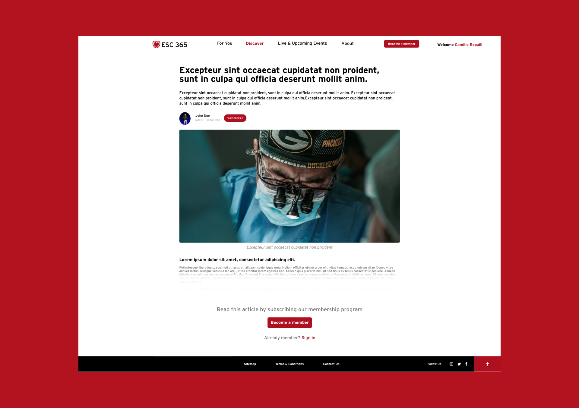 Page d'un article premium pour le site ESC365, il faut s'inscrire et s'abonner pour accéder à l'article